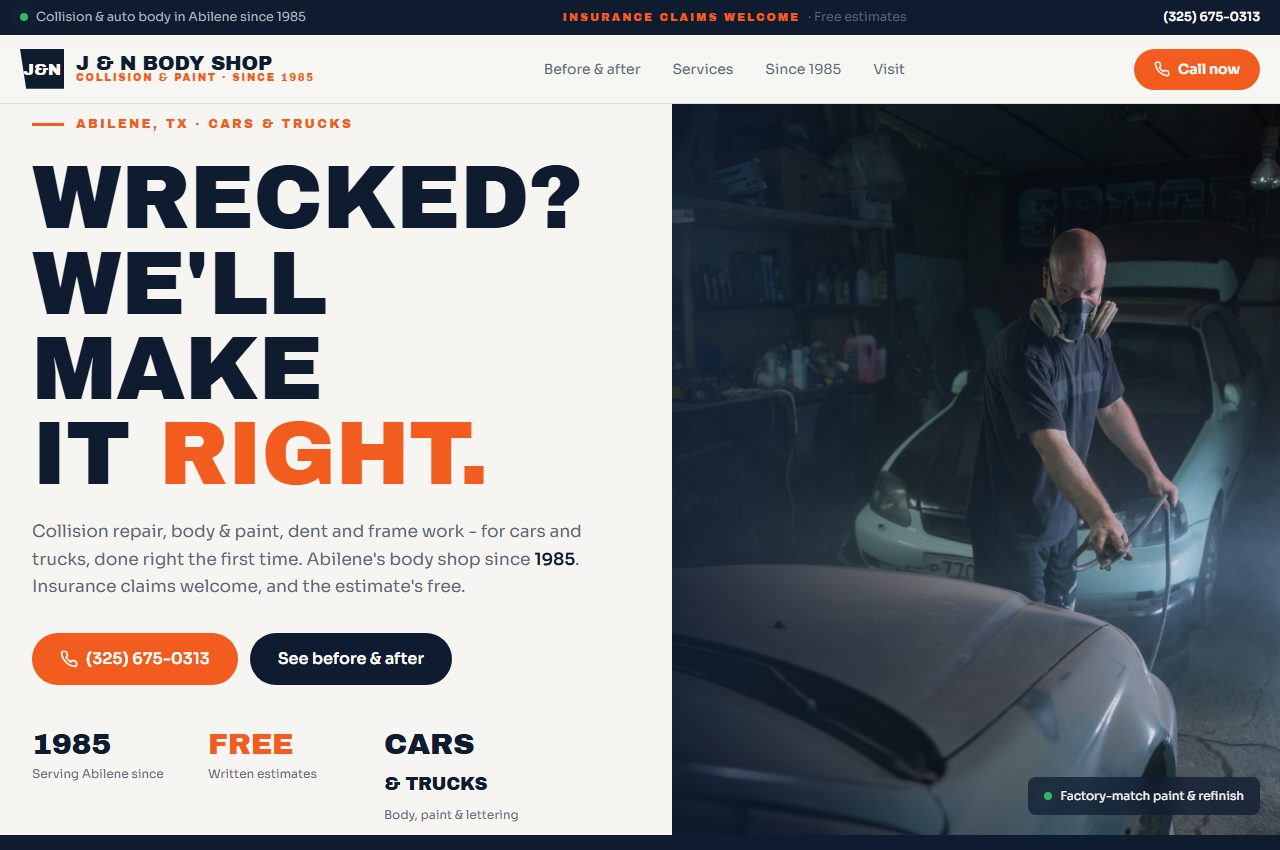 J & N Body Shop website